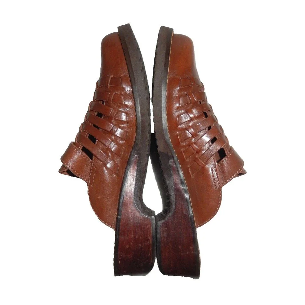 Vintage Predictions Braided Leather Mules Clogs Wood Slip-On's Women's 10 Brown